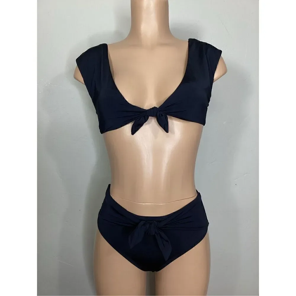 New. Trina Turk black front tie bikini set. 4-top/6-bottom. $155